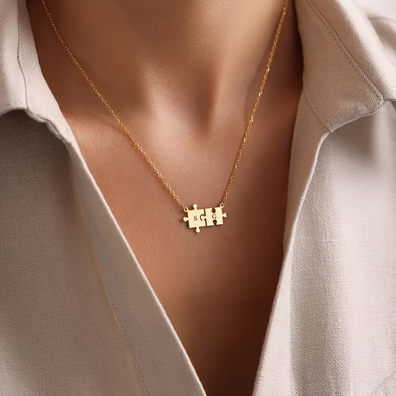 Personalized Puzzle Pendant Necklace with Initials, Gift